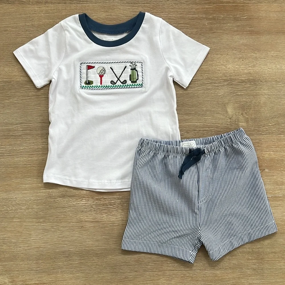 Mudpie Toddler Boy Golf 2 Piece Matching Set Tee Shorts 4T-5T